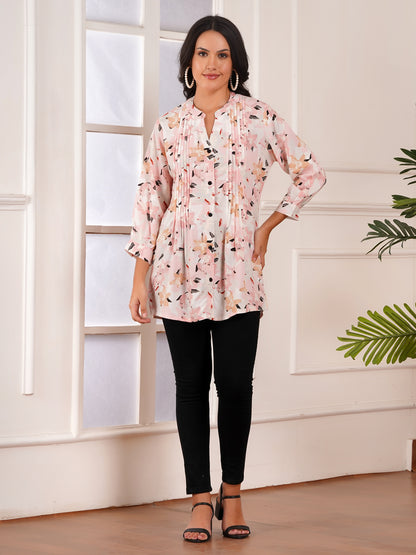 Soft Blush Floral Pintucks Top