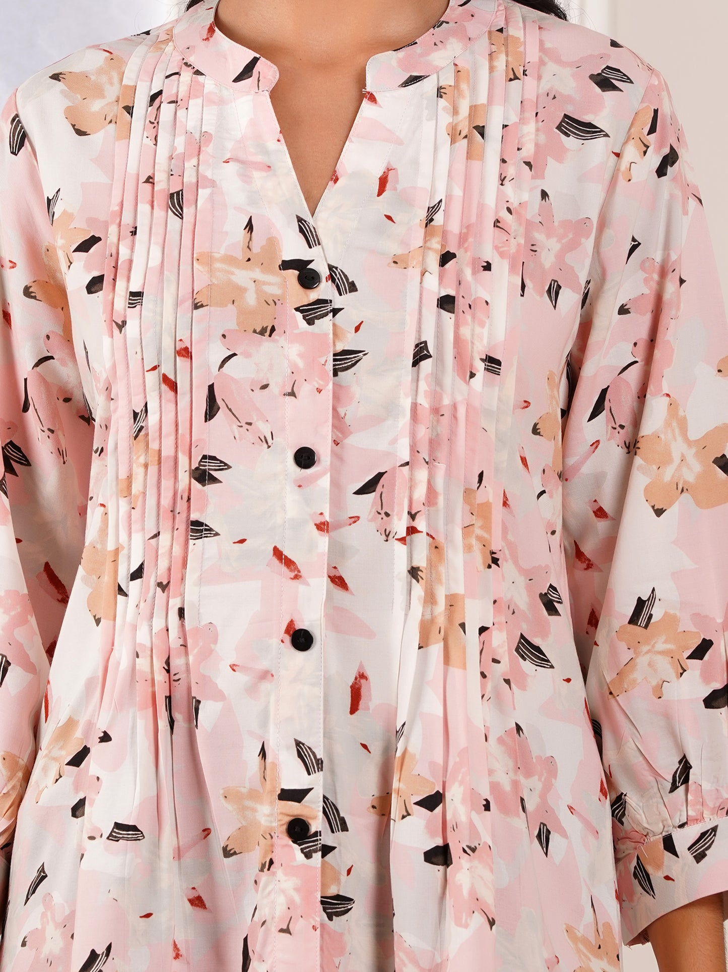 Soft Blush Floral Pintucks Top