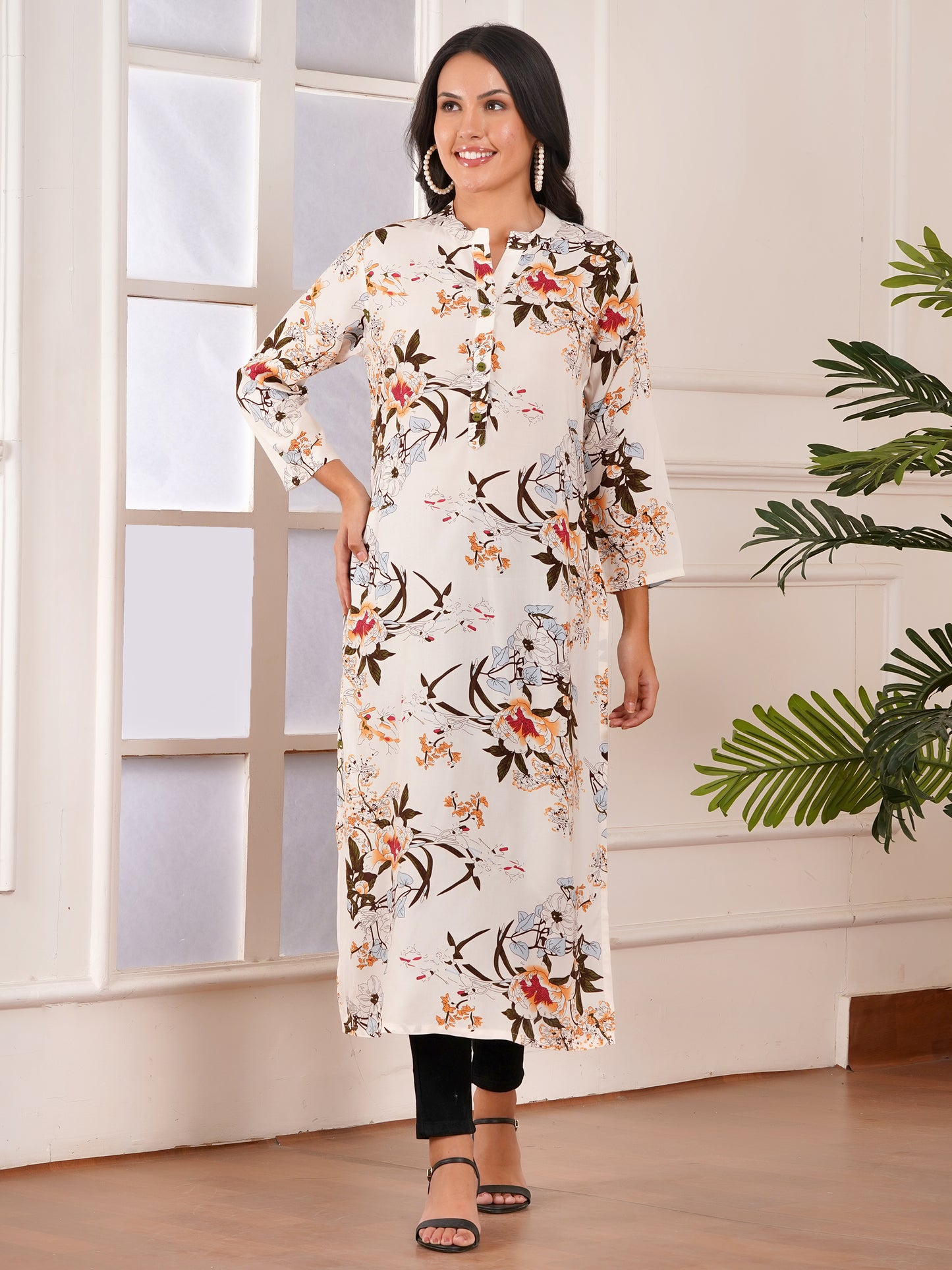 Autumn Bloom Straight Side Slit Kurti