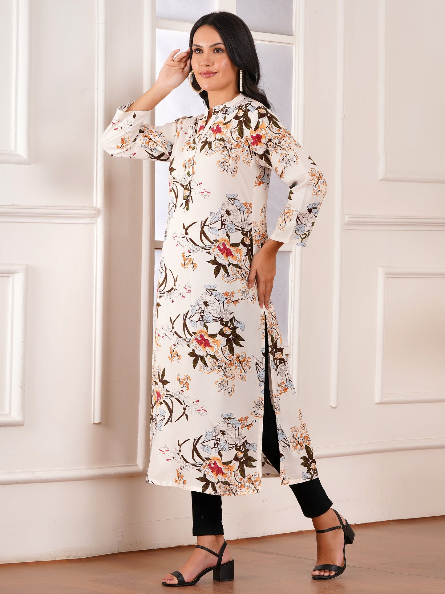 Autumn Bloom Straight Side Slit Kurti