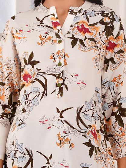 Autumn Bloom Straight Side Slit Kurti