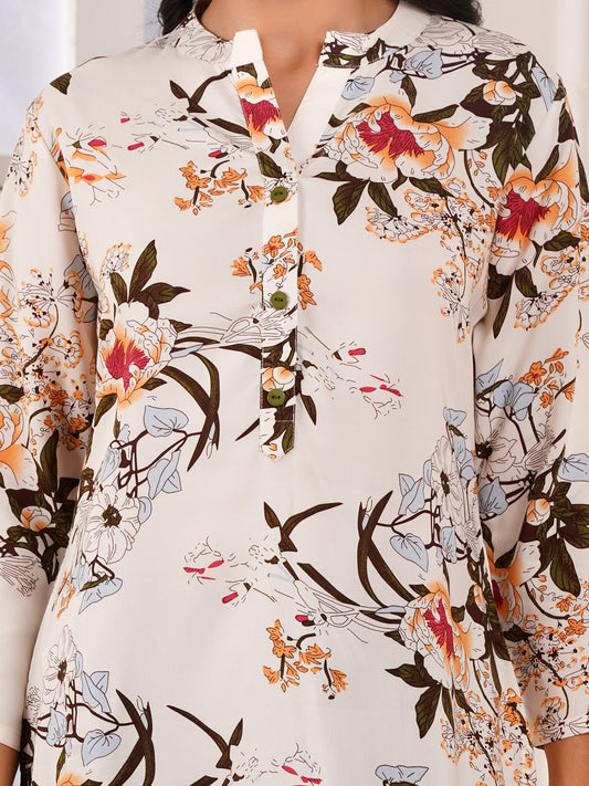 Autumn Bloom Straight Side Slit Kurti