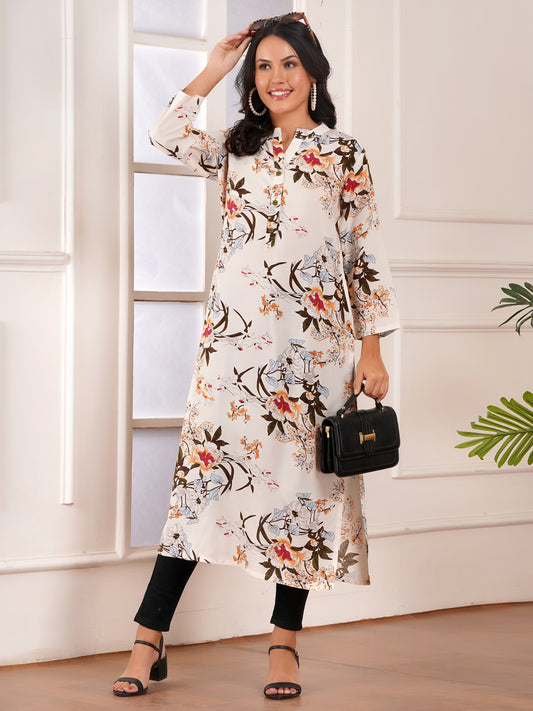 Autumn Bloom Straight Side Slit Kurti