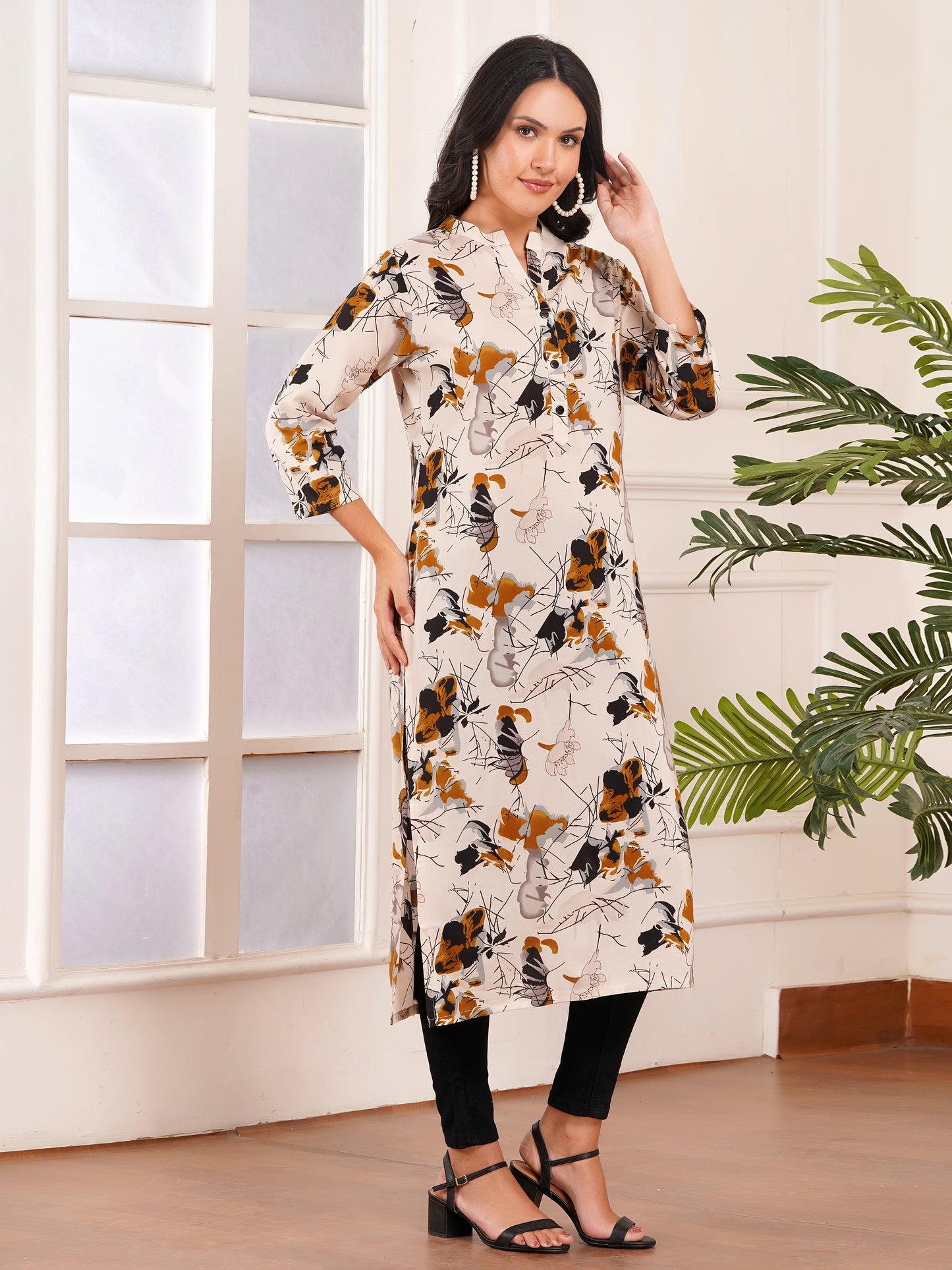 Beige Elegance Straight Side Slit Kurti
