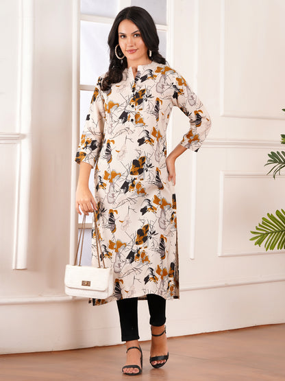 Beige Elegance Straight Side Slit Kurti