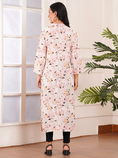 Soft Blush Floral Straight Side Slit Kurti