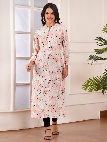 Soft Blush Floral Straight Side Slit Kurti