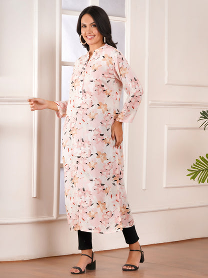 Soft Blush Floral Straight Side Slit Kurti