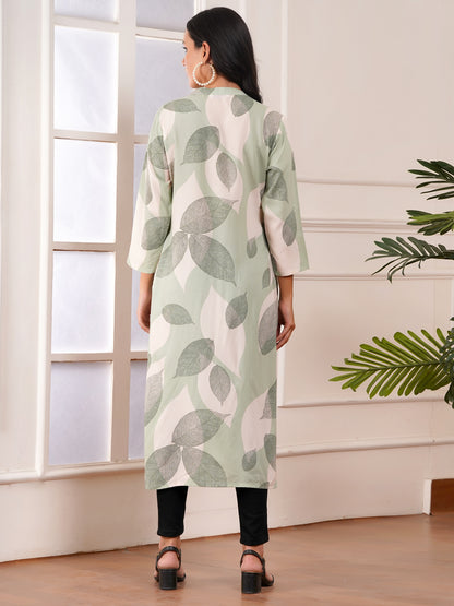 Green Leaf Straight Side Slit Kurti