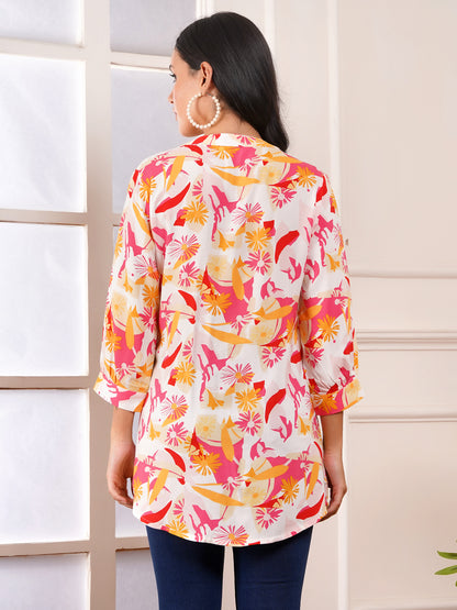 Tropical Petal Pintucks Top