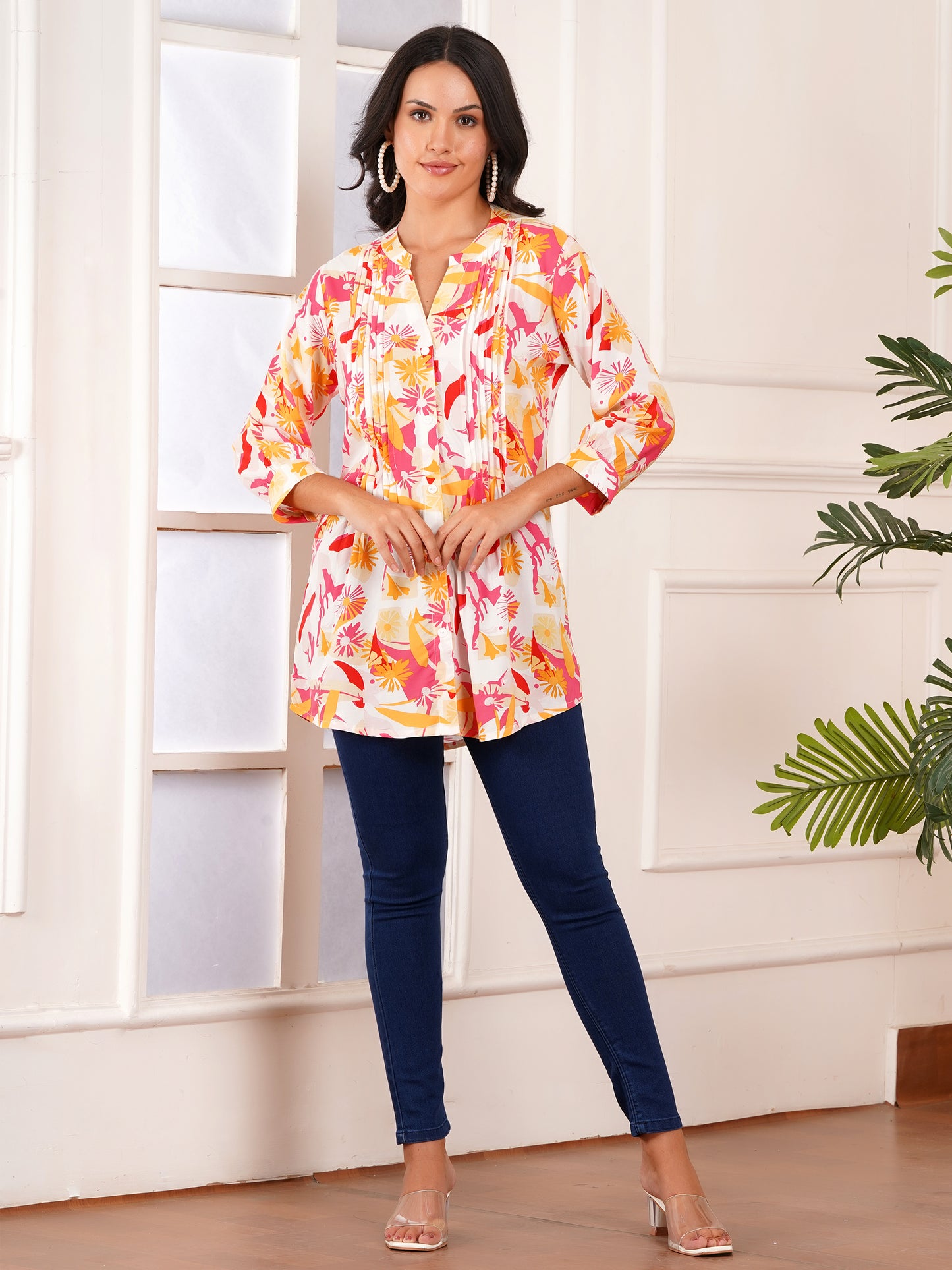 Tropical Petal Pintucks Top