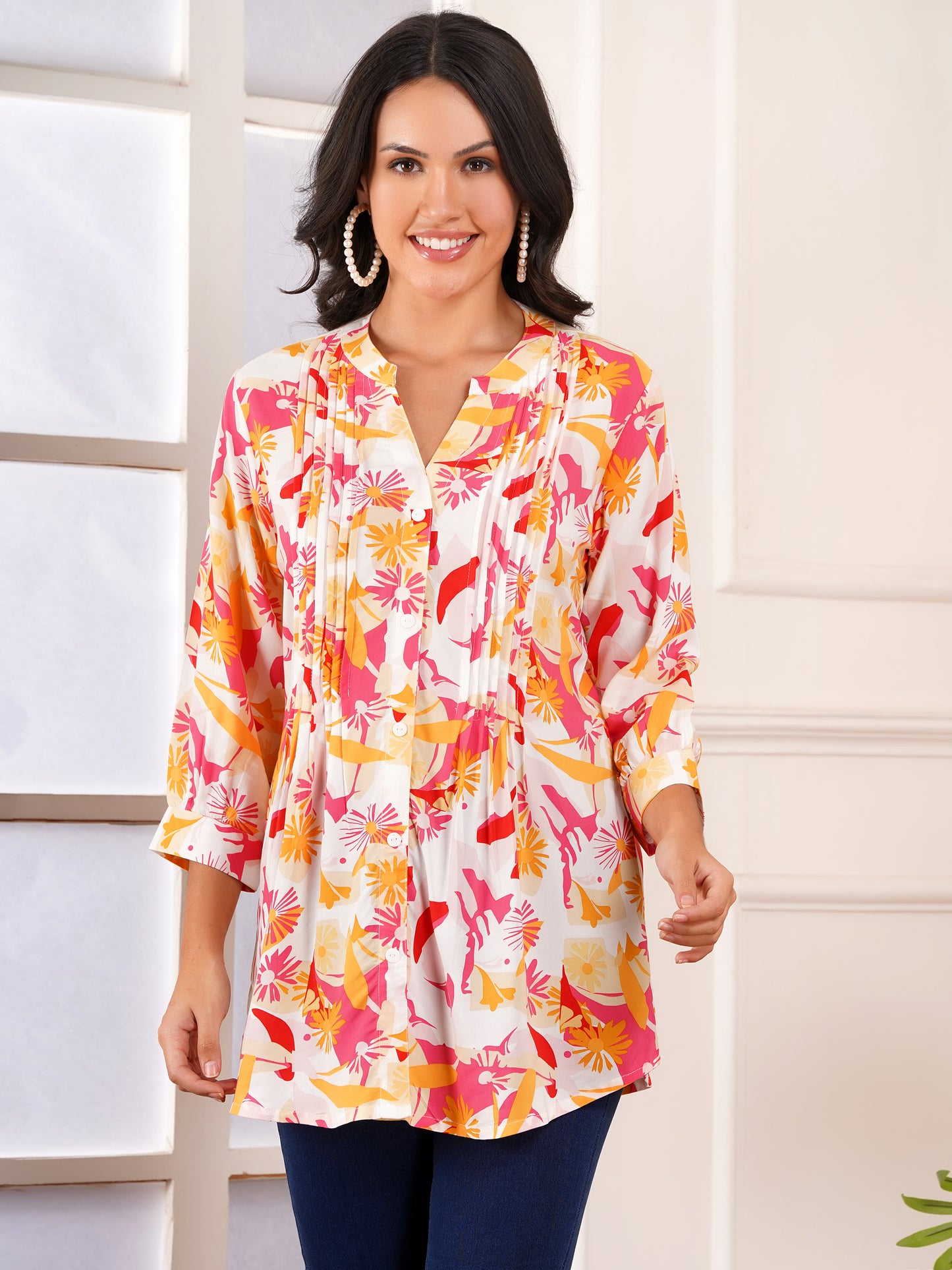 Tropical Petal Pintucks Top