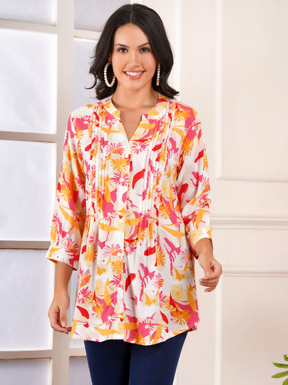 Tropical Petal Pintucks Top
