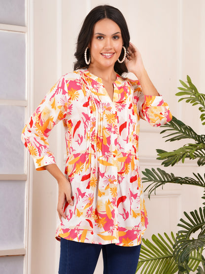 Tropical Petal Pintucks Top