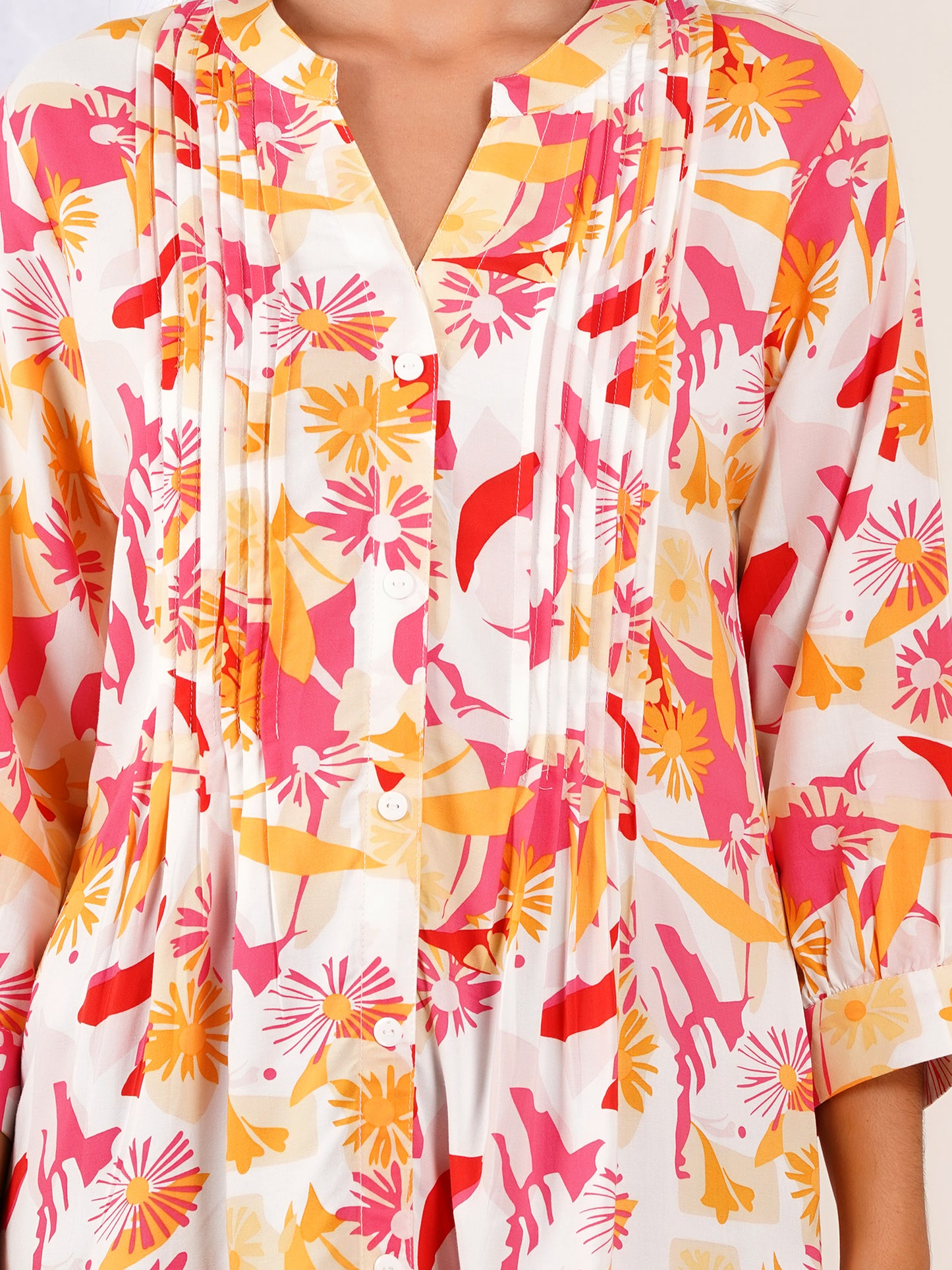 Tropical Petal Pintucks Top