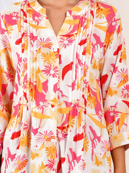 Tropical Petal Pintucks Top