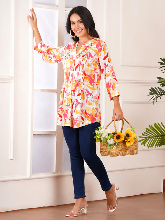 Tropical Petal Pintucks Top