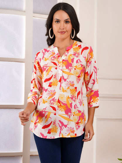 Tropical Petal Print Top