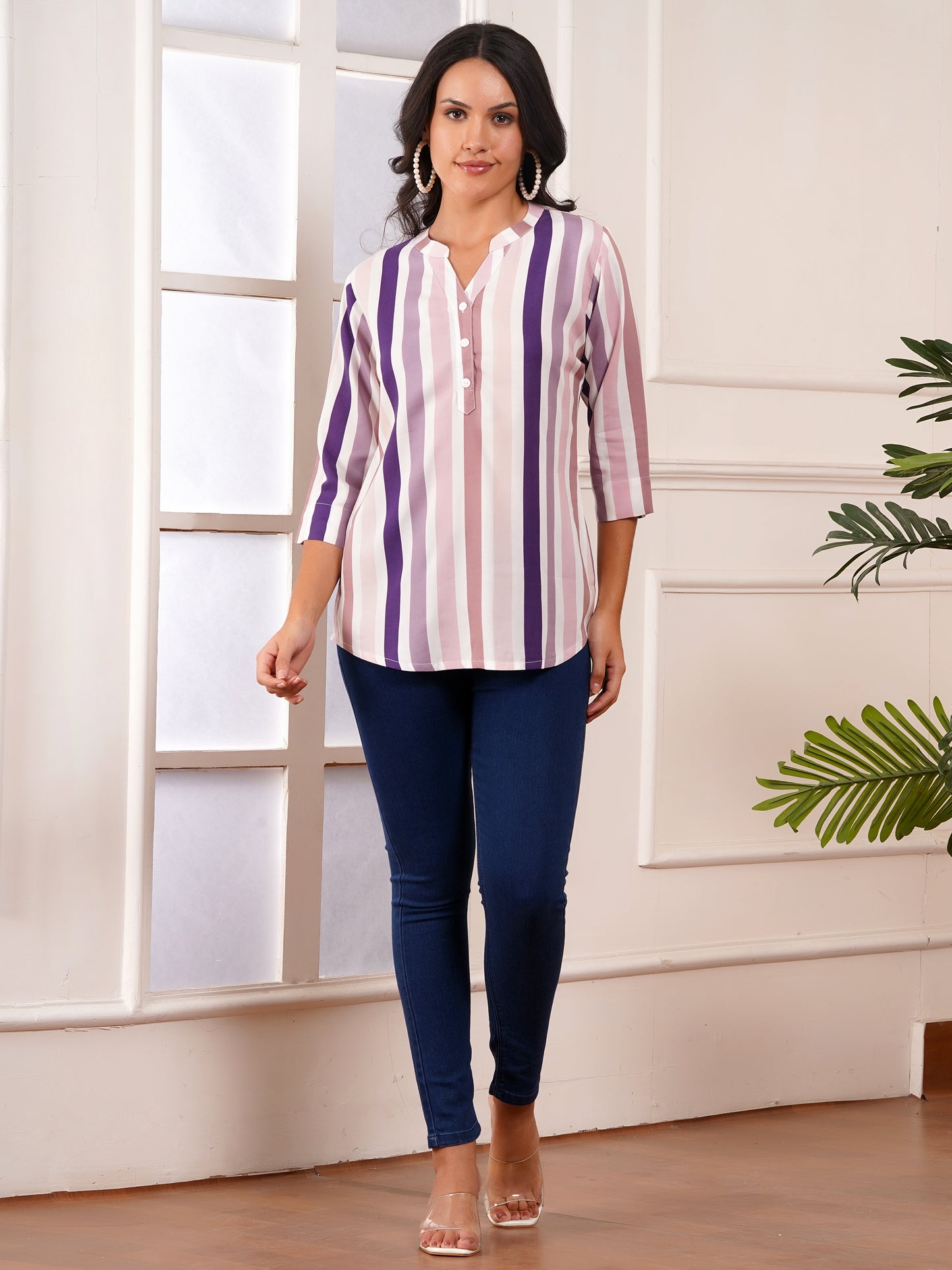 Lavender Stripe Print Top