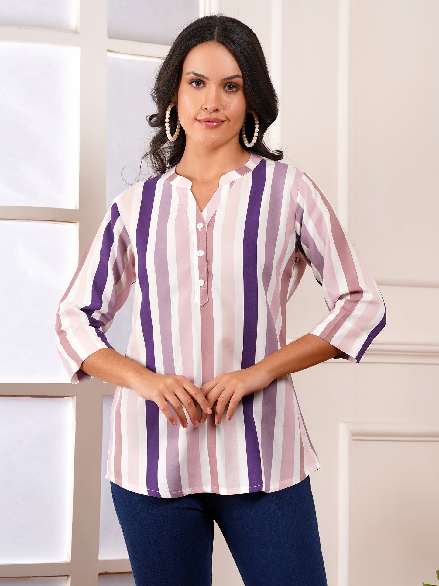 Lavender Stripe Print Top