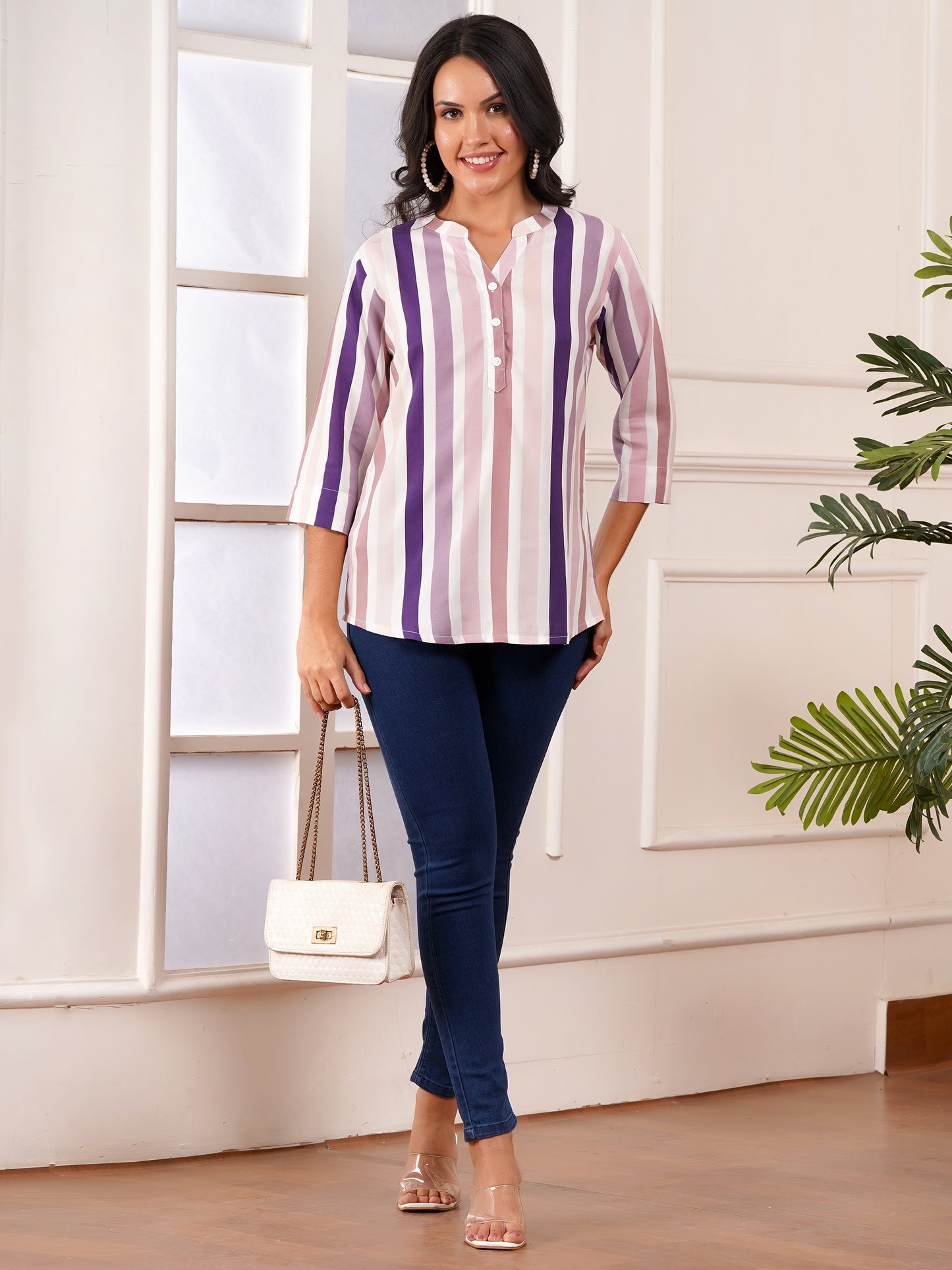 Lavender Stripe Print Top