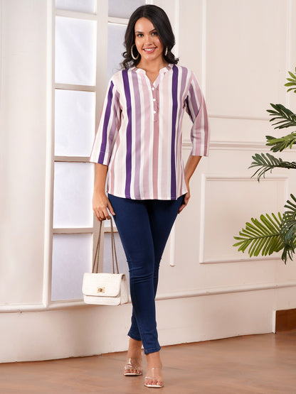 Lavender Stripe Print Top