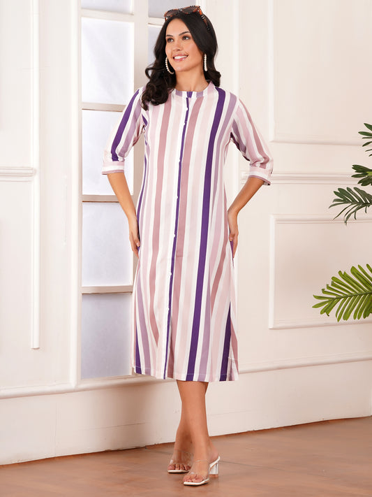 Lavender Stripe A-Line Dress
