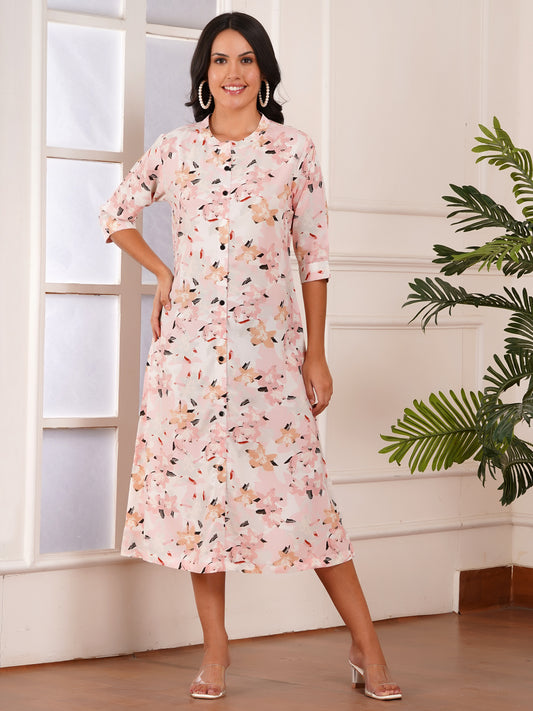 Soft Blush Floral A-Line Dress