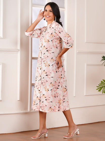 Soft Blush Floral A-Line Dress