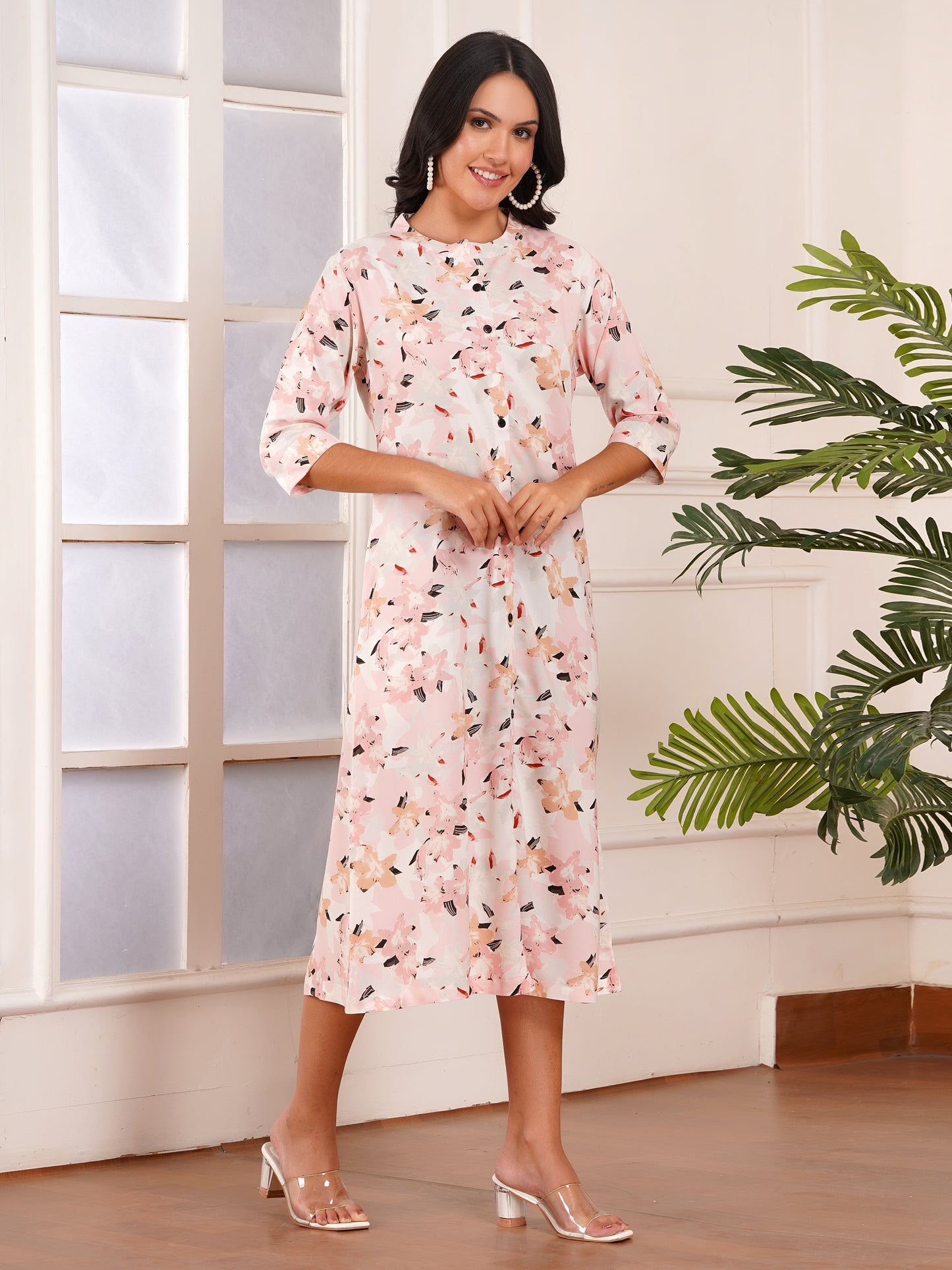 Soft Blush Floral A-Line Dress