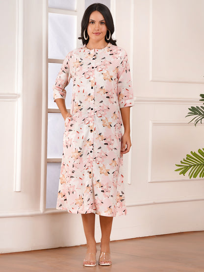 Soft Blush Floral A-Line Dress