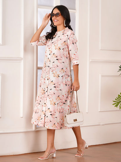 Soft Blush Floral A-Line Dress