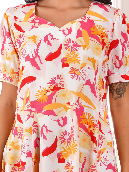 Tropical Petal Short Flared Dress