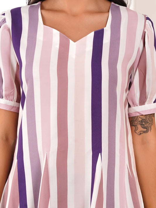 Lavender Stripe Short Flared Dress