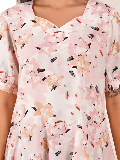 Soft Blush Floral Short Flared Dress