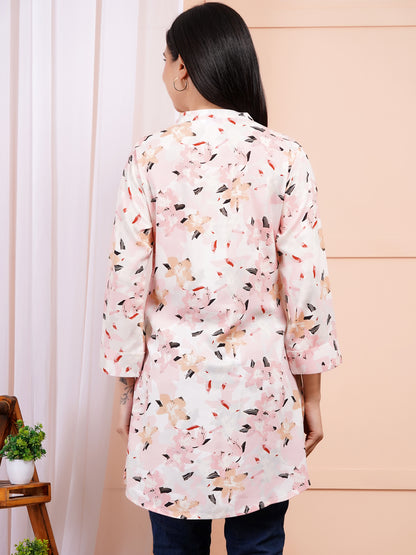 Soft Blush Floral Short Kurti