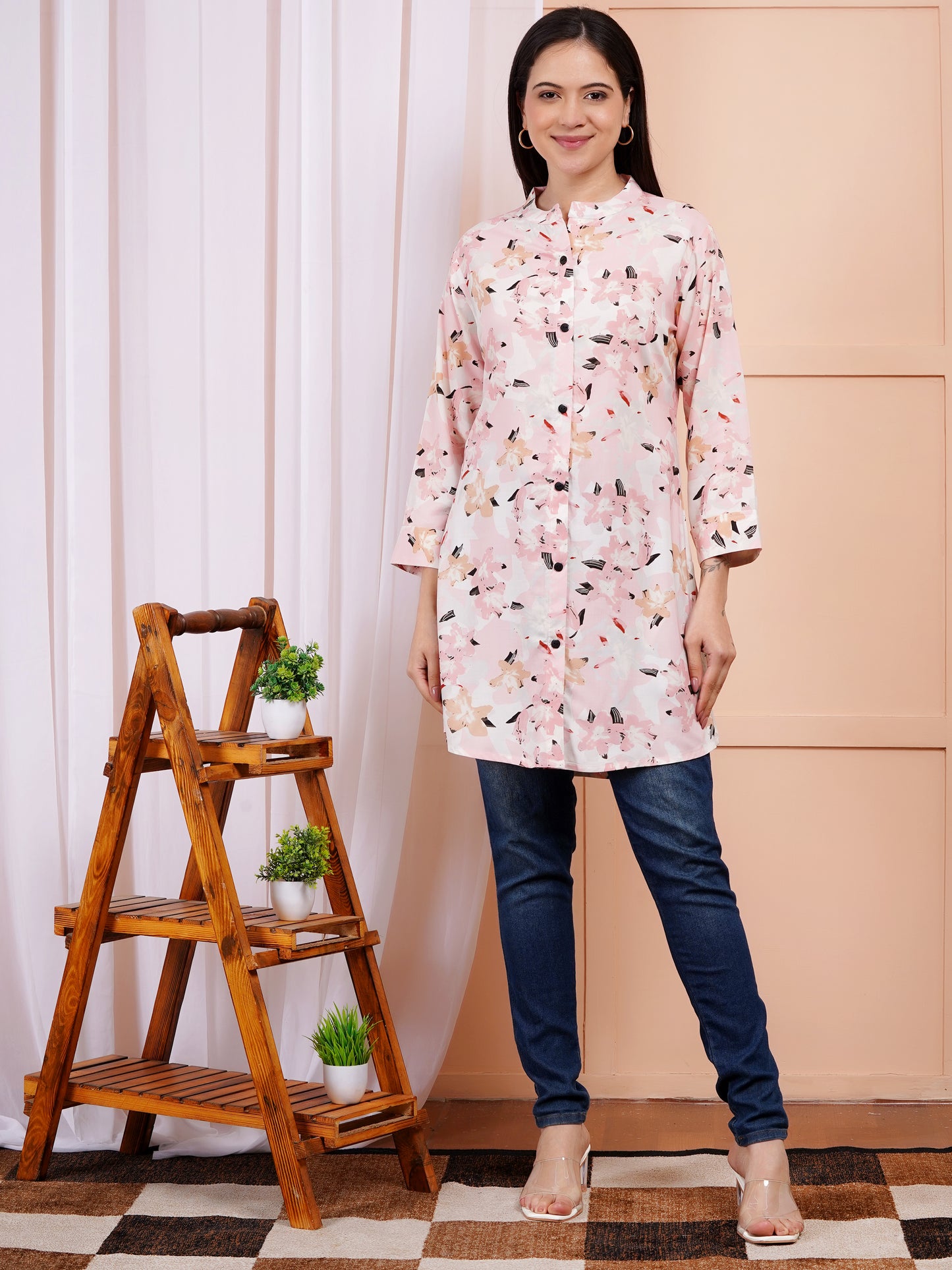 Soft Blush Floral Short Kurti