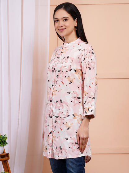 Soft Blush Floral Short Kurti