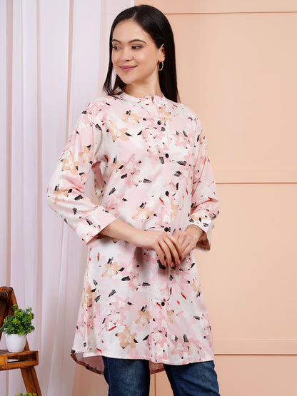 Soft Blush Floral Short Kurti