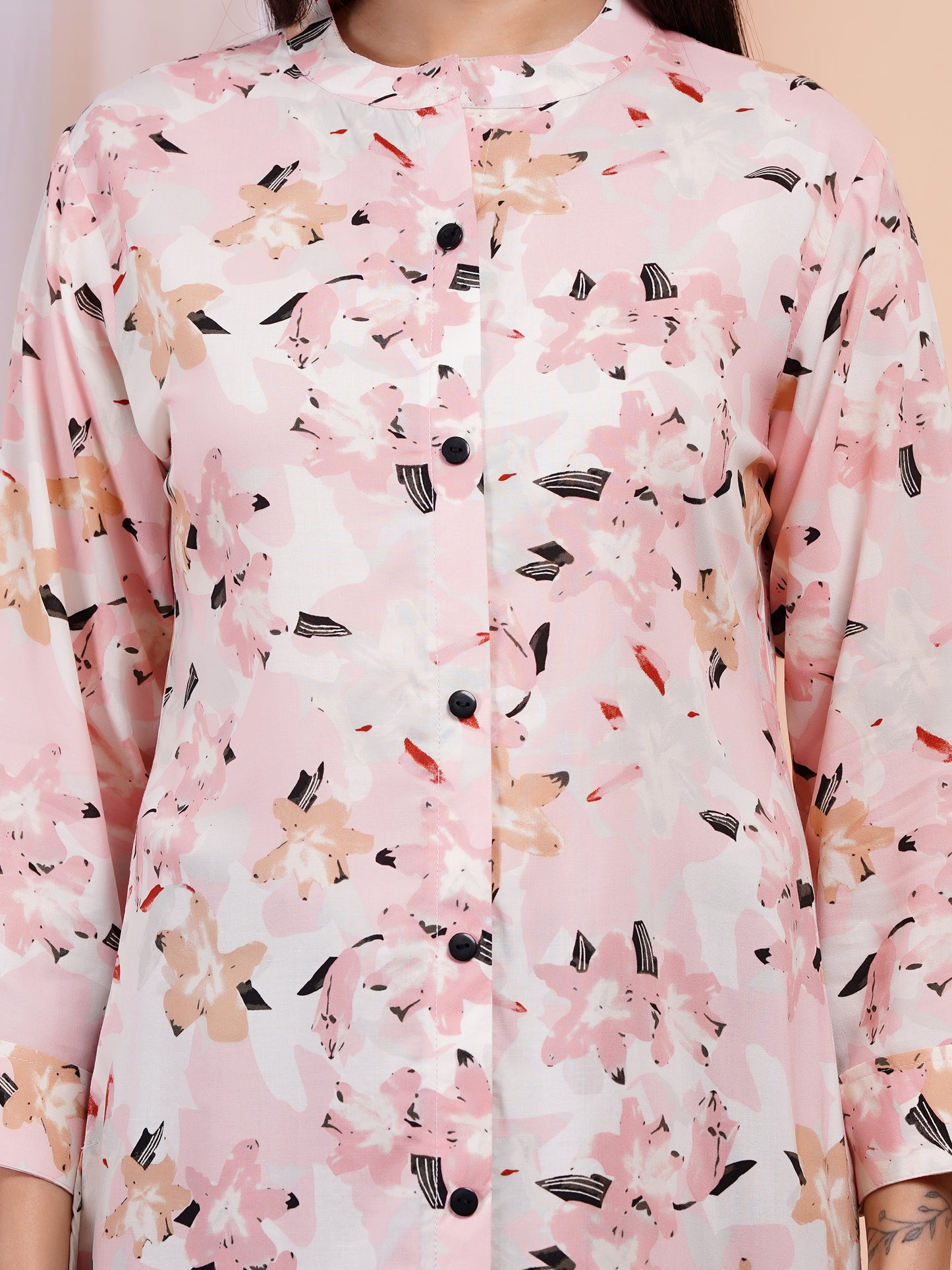Soft Blush Floral Short Kurti
