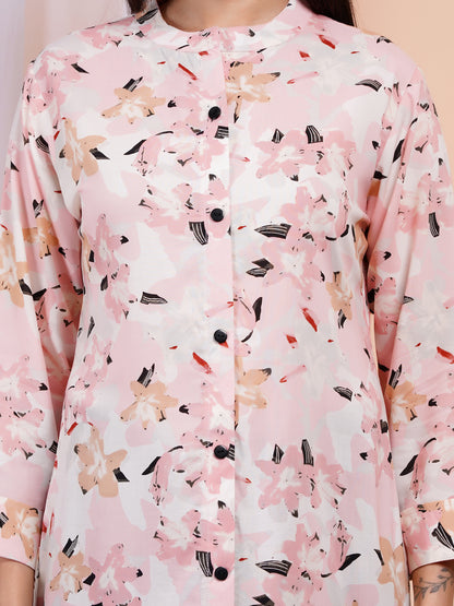 Soft Blush Floral Short Kurti
