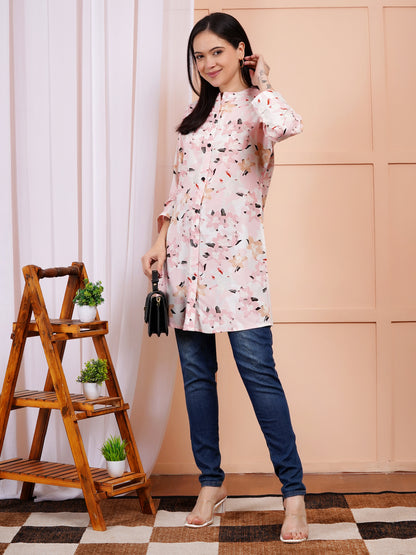 Soft Blush Floral Short Kurti