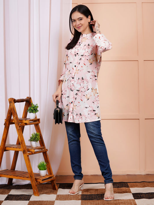 Soft Blush Floral Short Kurti