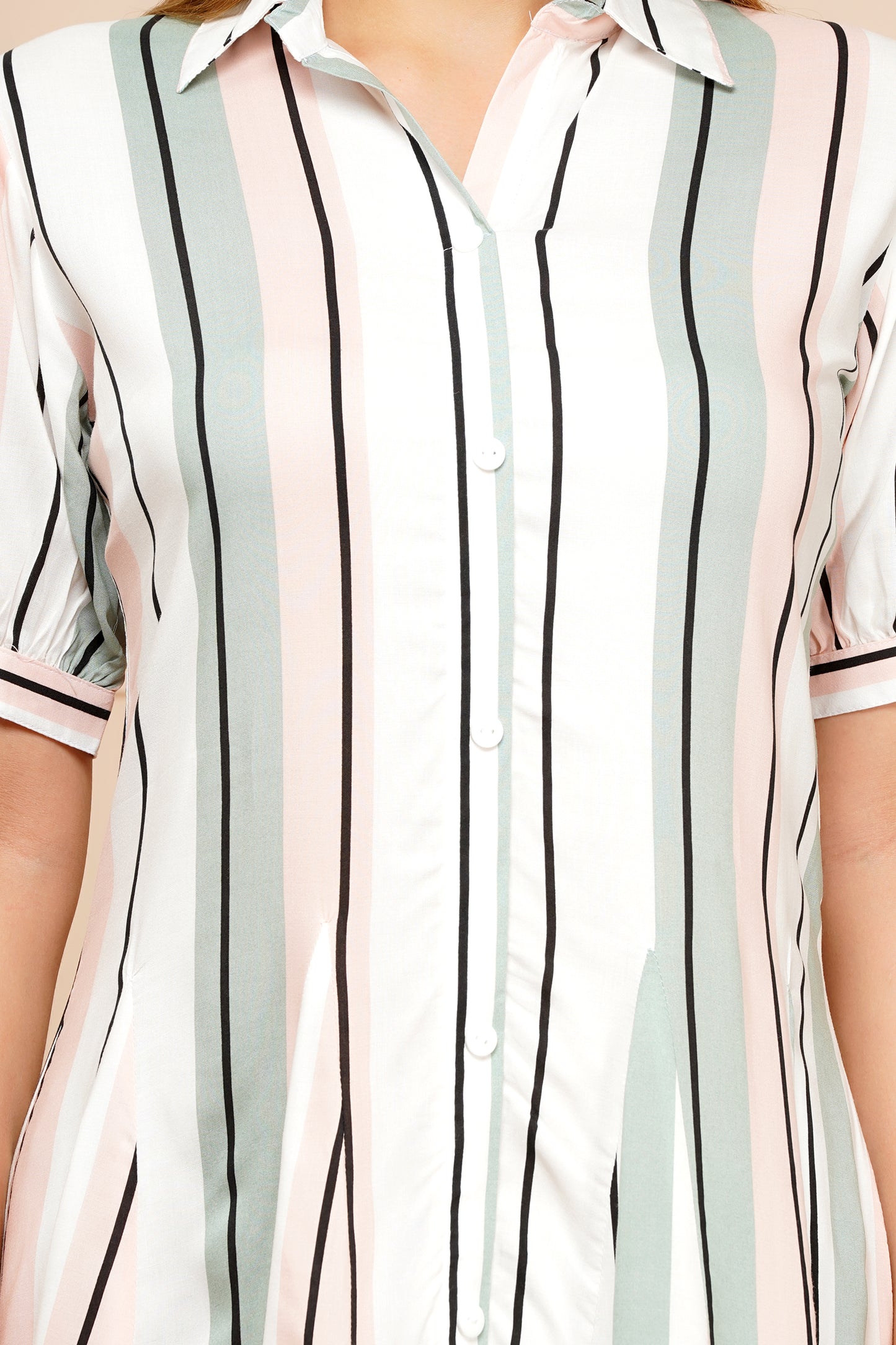Pastel Pinstripe Short Midi Dress