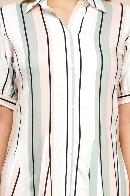 Pastel Pinstripe Short Midi Dress