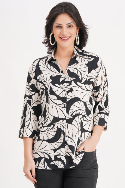 Black & White Leaf Print Top