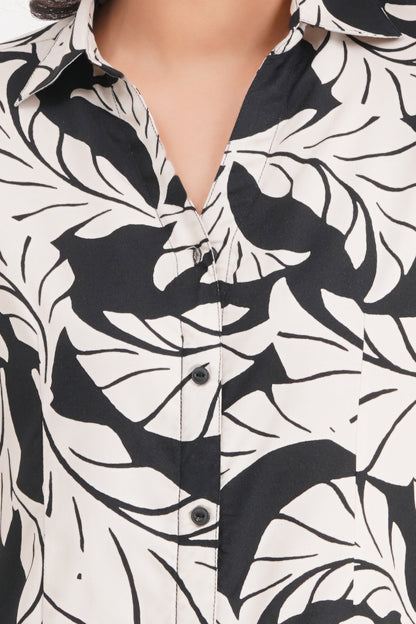 Black & White Leaf Print Top