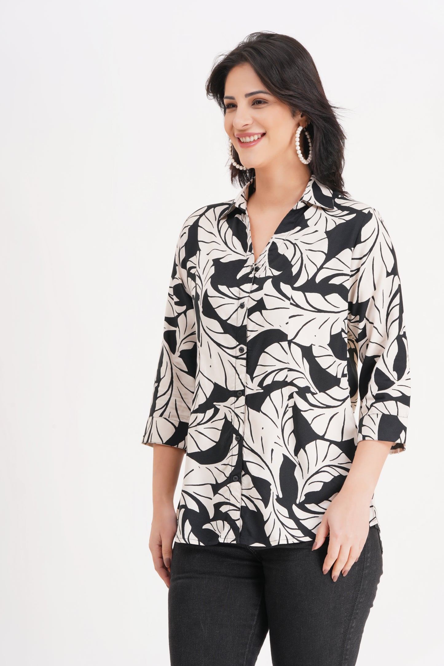 Black & White Leaf Print Top