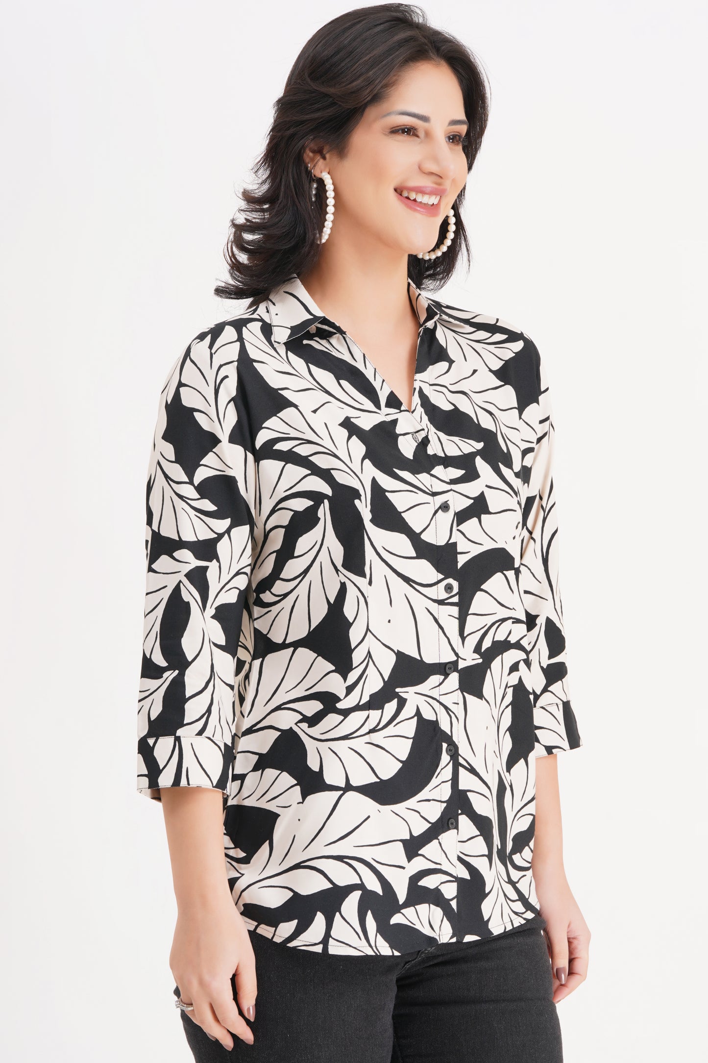 Black & White Leaf Print Top