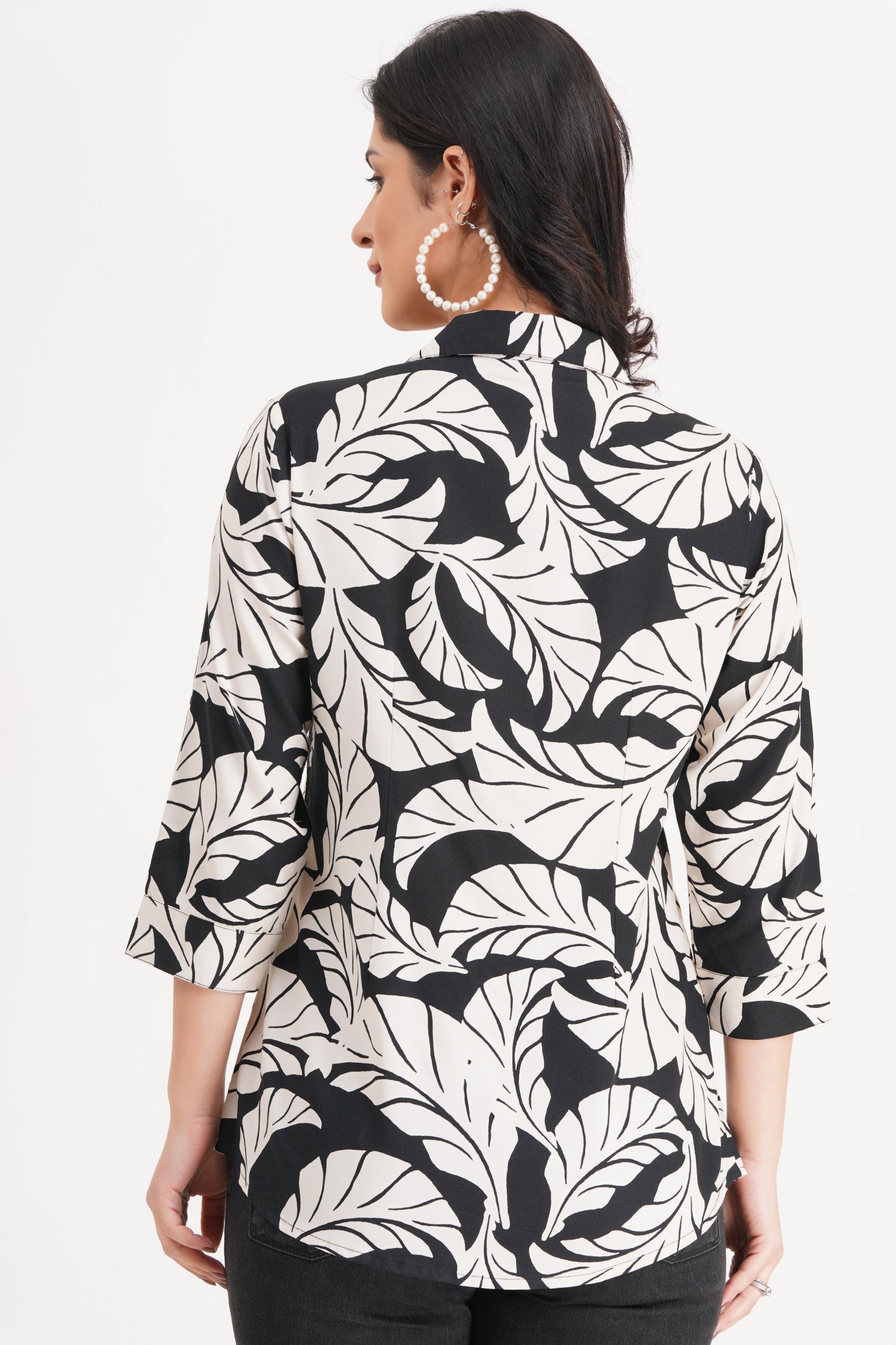 Black & White Leaf Print Top